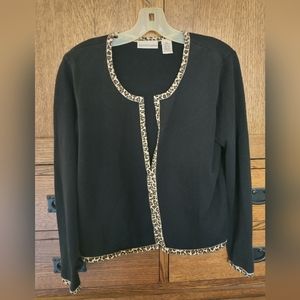 Cardigan Sweater long sleeve with leopard trim by apostrophe + XL